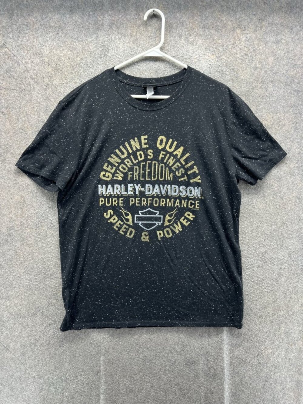 Harley-Davidson Shirt Mens Large Black Speckled Graphic Tee Crewneck Motorcycle